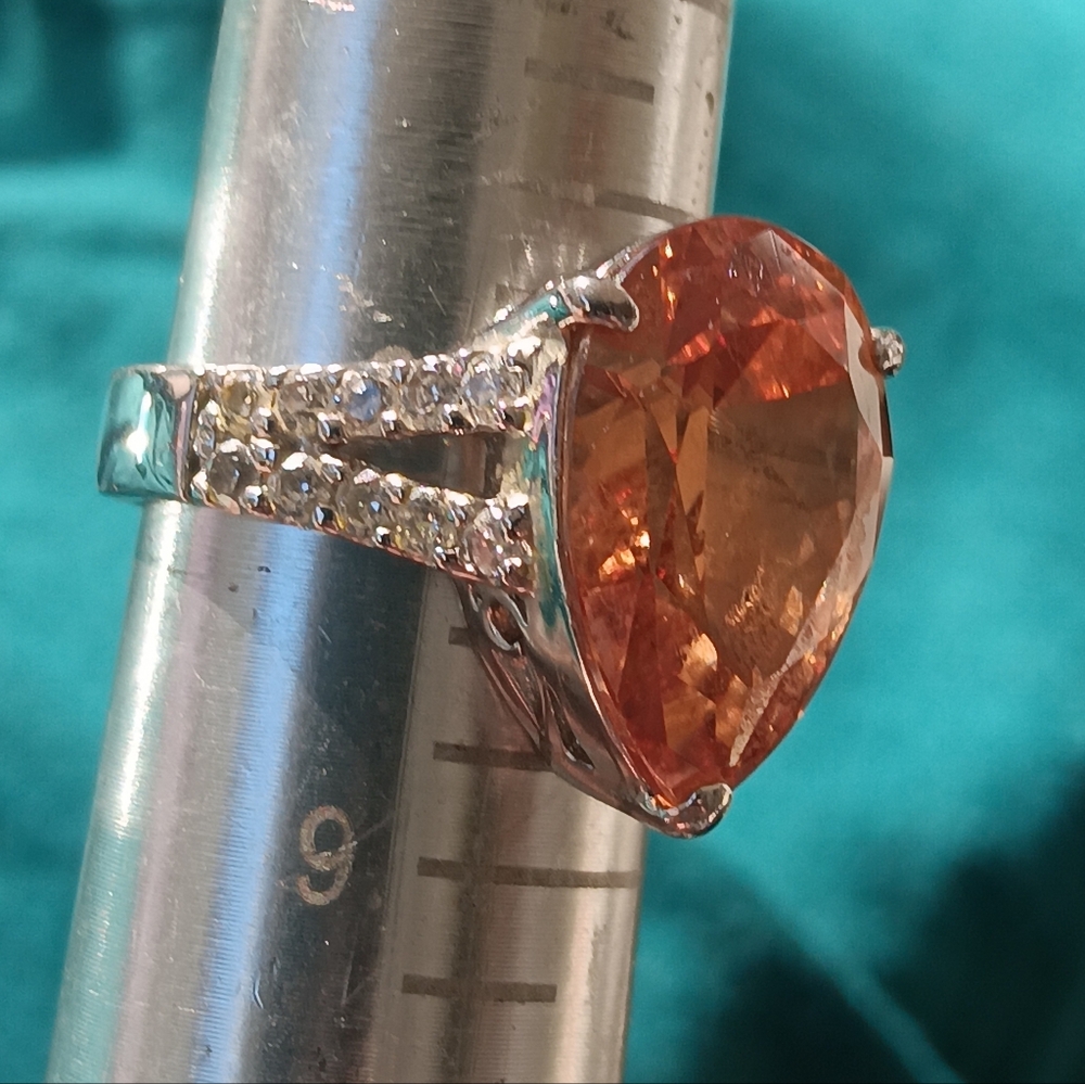 925 , Natural Citrine , Diamond Ring